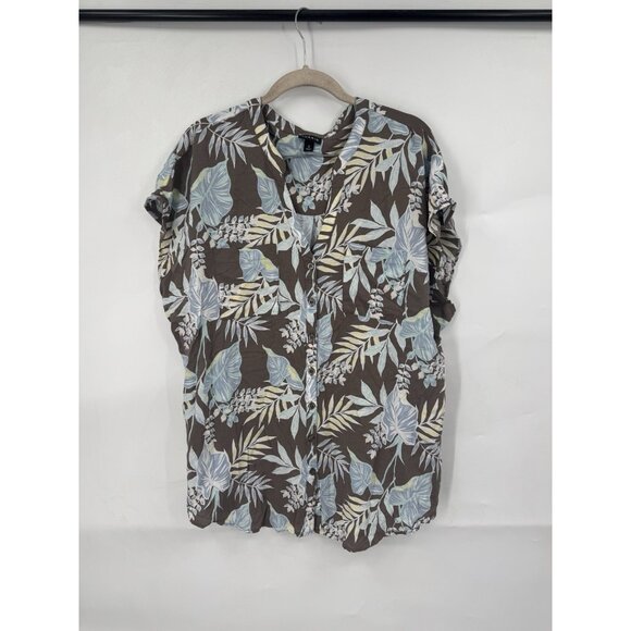 Torrid Women's Top Size 2X Taupe Blue Floral Challis Dolman Blouse Pockets - Picture 2 of 8